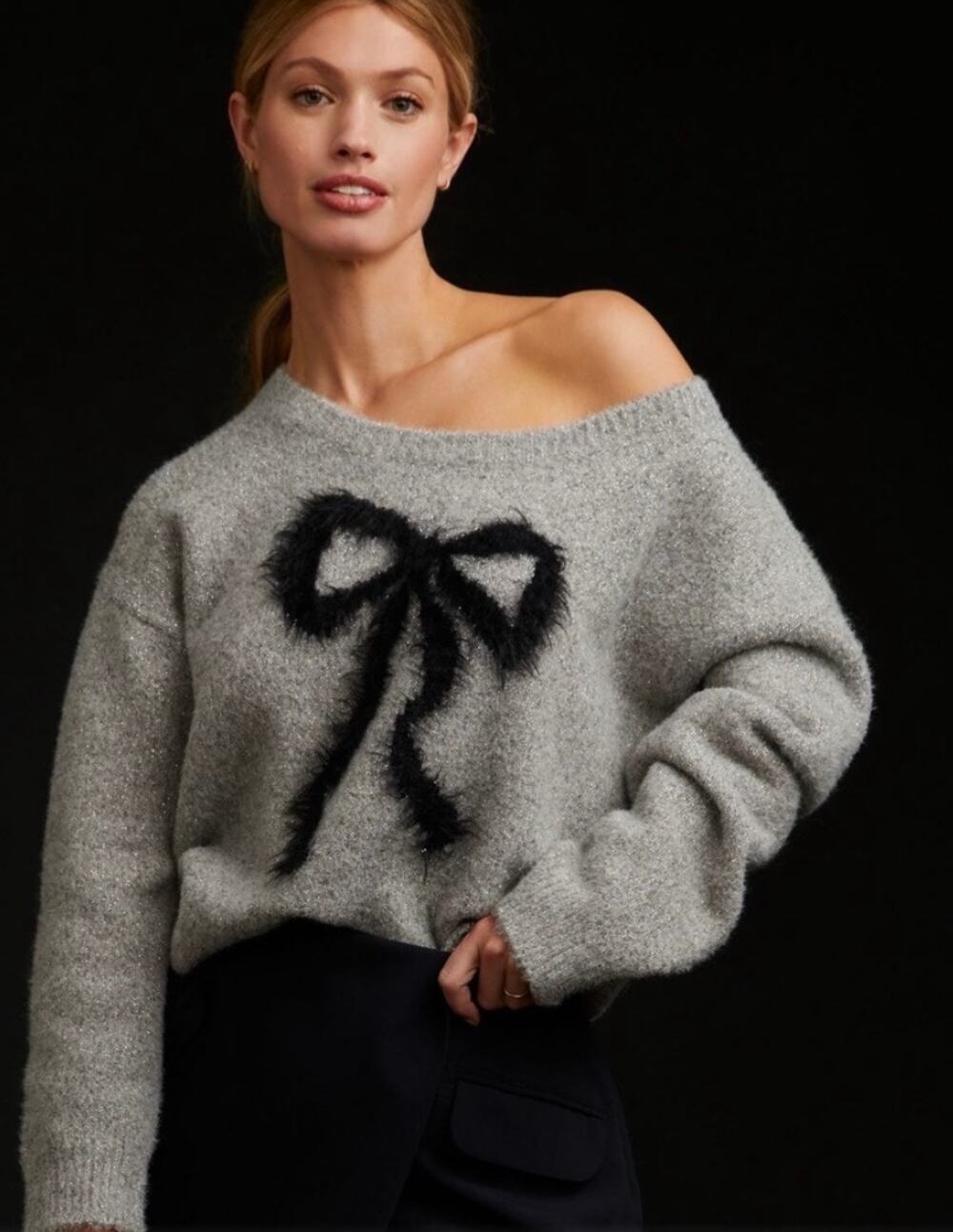 NWT Anthropologie Maeve Bow Icon Shimmer Sweater Sz. S